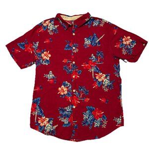 Star Wars Shirt Mens Medium Red Button Up Hawaiian Darth Vader Storm Troopers